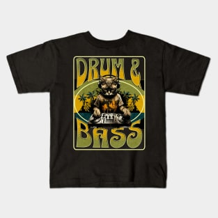 DRUM AND BASS  - Psychedelic Cat Dj (green/tan) Kids T-Shirt